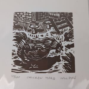 Will Dyke “Chicken Yard” #29/100 Limited‑Edition Linocut Print Sussex UK Artist